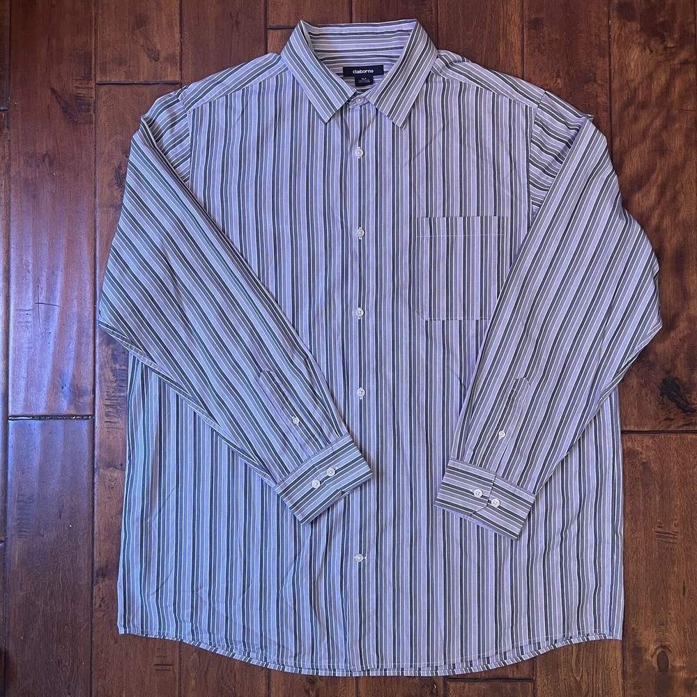 Claiborne Mens Sz. XLT Big & Tall Striped Long Sleeve Button Shirt Casual EUC